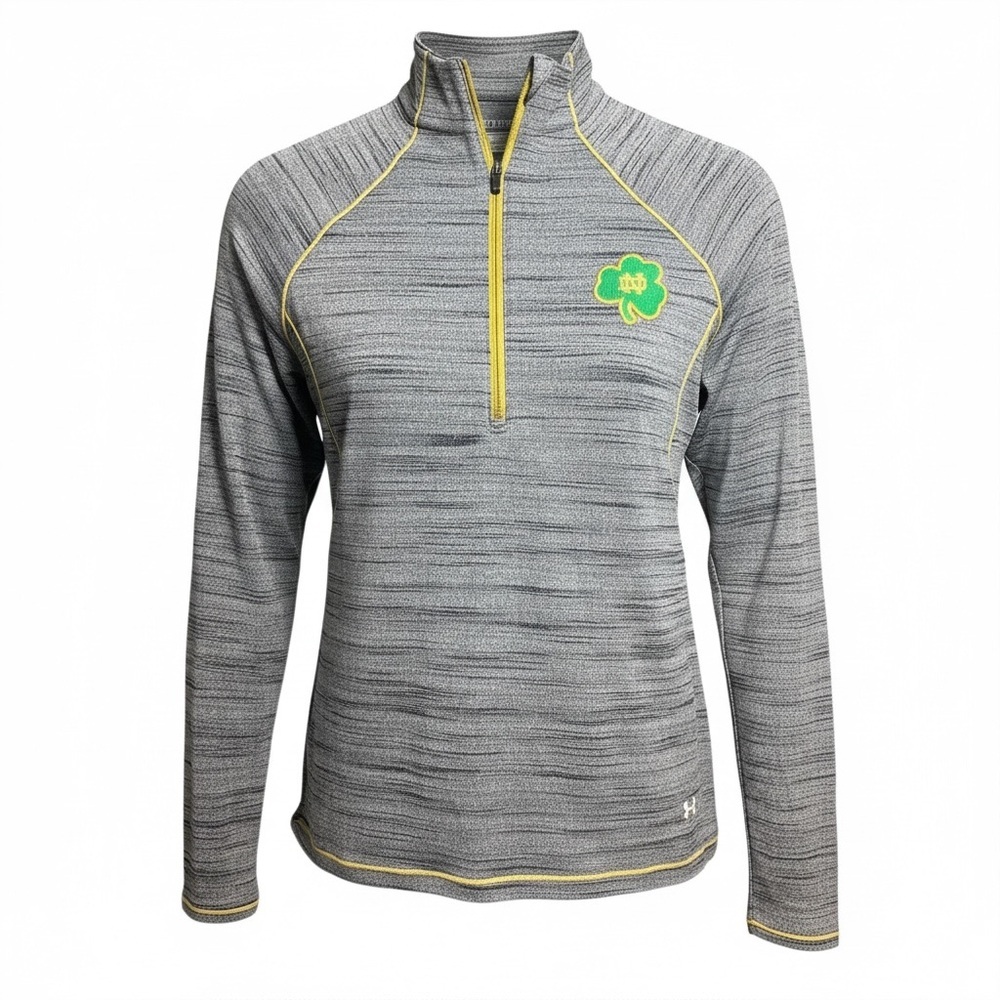 Under Armour Women’s L Gray 1/4 Zip Performance Pullover w/ Notre Dame Logo - Picture 2 of 12